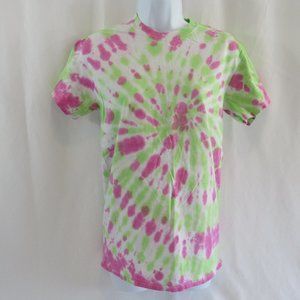 Womens, Adult, Size Small Petite, Pink & Green, Tie Dyed, Basic T-Shirt - GILDAN